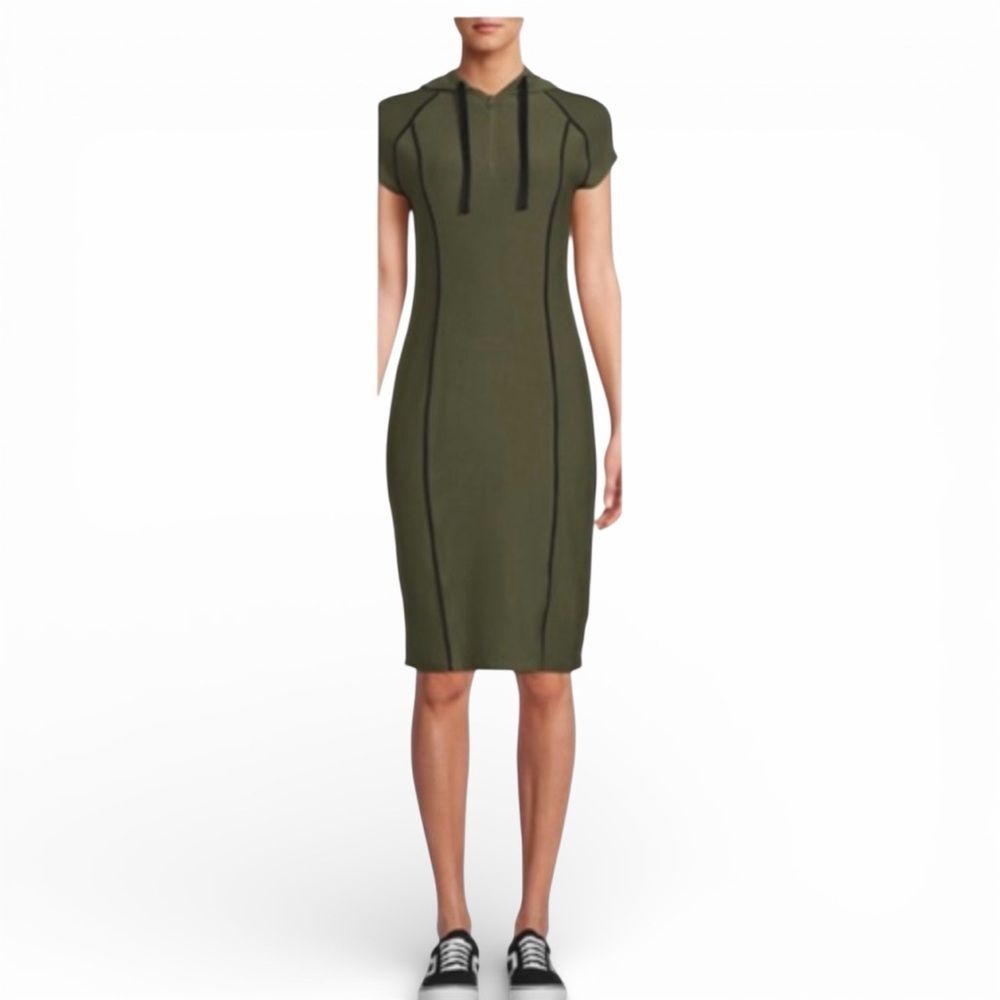 No Boundaries Olive Green Half-Zip Hooded Midi Dress-Juniors L (11–13)| Like New